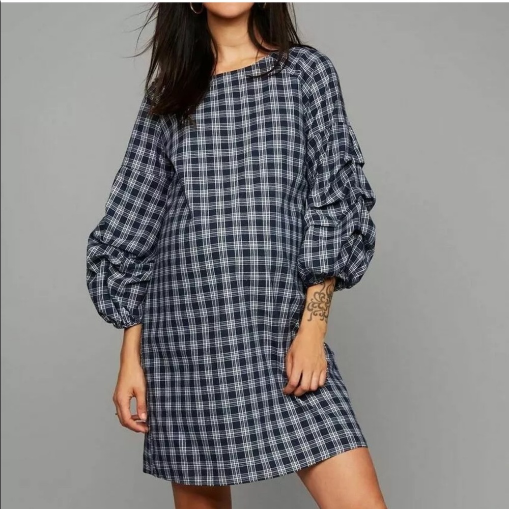 Just One Answer Plaid Ruffle Sleeve Dress